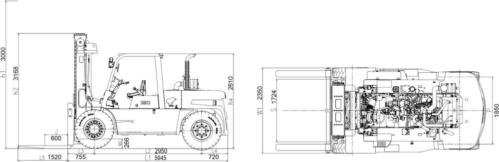 Схема Дизельный вилочный погрузчик TRF D120-3X
