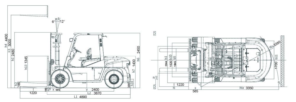 Схема Дизельный вилочный погрузчик TRF D70-4i2