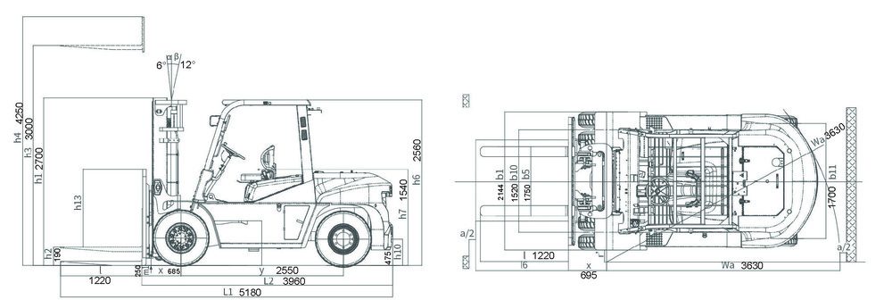 Схема Дизельный вилочный погрузчик TRF D90-4i2